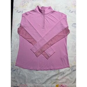 Ibkul Cool Feel 1/4 Zip Pullover Womens L Pink UPF 50+ Gingham Stretch Mesh Dri